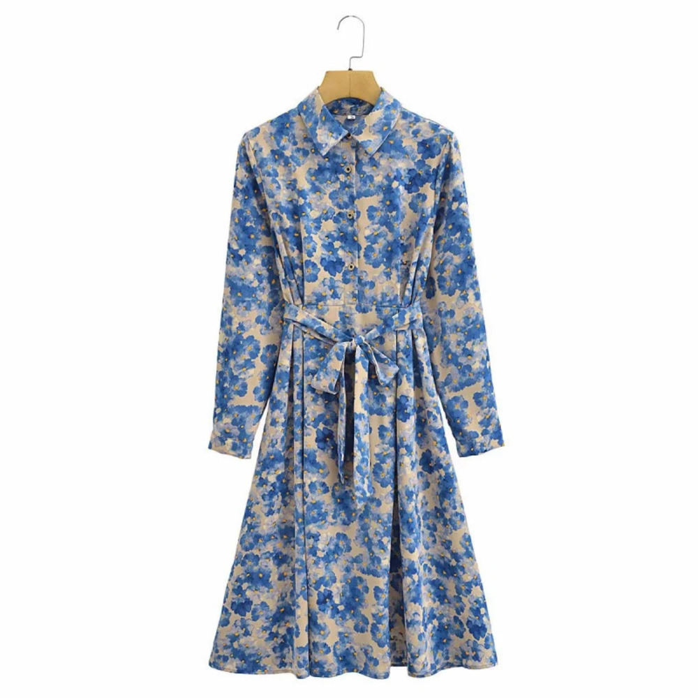ZARA Womens Printed Long Sleeve Shirtdress